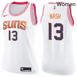 Womens Nike Phoenix Suns 13 Steve Nash Swingman WhitePink Fashion NBA Jersey