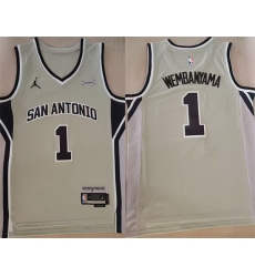 Men San Antonio Spurs 1 Victor Wembanyama Silver 2025 26 Statement Edition Stitched Basketball Jersey Men San Antonio Spurs 1 Victor Wembanyama Silver 2025 26 Statement Edition Stitched Basketball Jersey