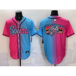 Men San Antonio Spurs Team Big Logo Pink Blue Limited Stitched Baseball Jerseys