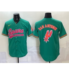 Men San Antonio Spurs Team Big Logo Teal Stitched Baseball Jersey Men San Antonio Spurs Team Big Logo Teal Stitched Baseball Jersey