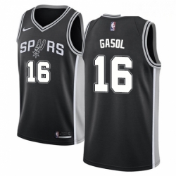 Mens Nike San Antonio Spurs 16 Pau Gasol Swingman Black Road NBA Jersey Icon Edition 