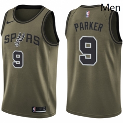 Mens Nike San Antonio Spurs 9 Tony Parker Swingman Green Salute to Service NBA Jersey