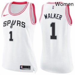 Womens Nike San Antonio Spurs 1 Lonnie Walker Swingman White Pink Fashion NBA Jersey 