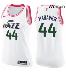 Womens Nike Utah Jazz 44 Pete Maravich Swingman WhitePink Fashion NBA Jersey