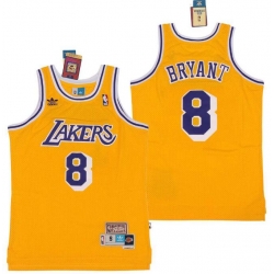 Men Adidas Lakers 8 Kobe Bryant Yellow Throwback Stitched NBA Jersey