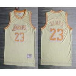 Men Los Angeles Lakers 23 LeBron James Gold Hardwood Classics Soul Throwback Limited Jersey