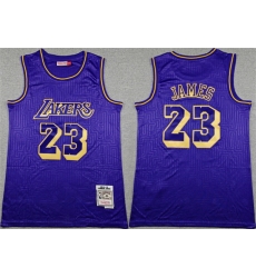 Men Los Angeles Lakers 23 LeBron James Purple Thowback Stitched Basketball Jersey