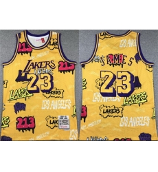 Men Los Angeles Lakers 23 LeBron James Yellow 1996 97 Throwback Basketball Jersey