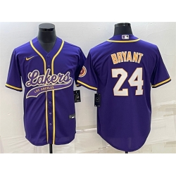 Men Los Angeles Lakers 24 Kobe Bryant Purple Cool Base Stitched Baseball Jersey