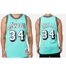 Men Los Angeles Lakers 34 Shaquille O 27Neal  27 Aqua 96 97 Swingman Stitched Basketball Jersey