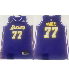 Men Los Angeles Lakers 77 Luka Doncic Puple Stitched Basketball Jersey