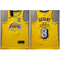 Men Los Angeles Lakers 8 Kobe Bryant Yellow R I P Signature Swingman Jersey