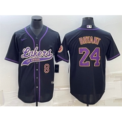 Men Los Angeles Lakers Front 8 Back 24 Kobe Bryant Black Cool Base Stitched Baseball Jersey