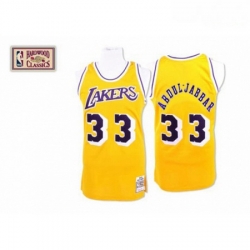 Mens Mitchell and Ness Los Angeles Lakers 33 Abdul Jabbar Authentic Gold Throwback NBA Jersey