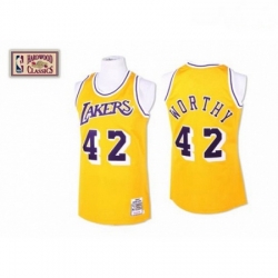 Mens Mitchell and Ness Los Angeles Lakers 42 James Worthy Swingman Gold Throwback NBA Jersey