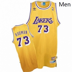 Mens Mitchell and Ness Los Angeles Lakers 73 Dennis Rodman Swingman Gold Throwback NBA Jersey