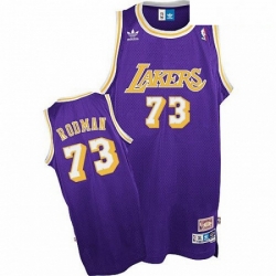 Mens Mitchell and Ness Los Angeles Lakers 73 Dennis Rodman Swingman Purple Throwback NBA Jersey