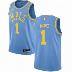 Mens Nike Los Angeles Lakers 1 JaVale McGee Swingman Blue Hardwood Classics NBA Jersey 