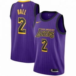 Mens Nike Los Angeles Lakers 2 Lonzo Ball Swingman Purple NBA Jersey City Edition