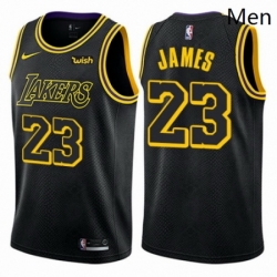 Mens Nike Los Angeles Lakers 23 LeBron James Swingman Black City Edition NBA Jersey 