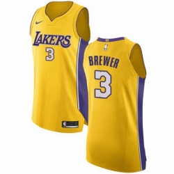 Mens Nike Los Angeles Lakers 3 Corey Brewer Authentic Gold Home NBA Jersey Icon Edition 