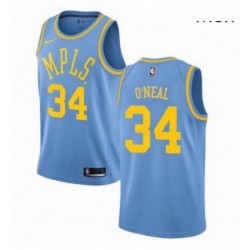 Mens Nike Los Angeles Lakers 34 Shaquille ONeal Authentic Blue Hardwood Classics NBA Jersey