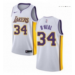 Mens Nike Los Angeles Lakers 34 Shaquille ONeal Authentic White NBA Jersey Association Edition