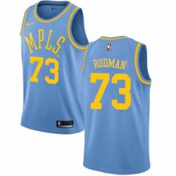 Mens Nike Los Angeles Lakers 73 Dennis Rodman Authentic Blue Hardwood Classics NBA Jersey