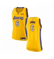 Womens Los Angeles Lakers 6 LeBron James Authentic Gold Basketball Jersey Icon Edition 