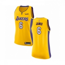 Womens Los Angeles Lakers 6 LeBron James Authentic Gold Basketball Jersey Icon Edition 
