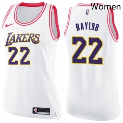 Womens Nike Los Angeles Lakers 22 Elgin Baylor Swingman WhitePink Fashion NBA Jersey