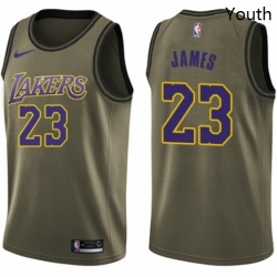 Youth Nike Los Angeles Lakers 23 LeBron James Swingman Green Salute to Service NBA Jersey 