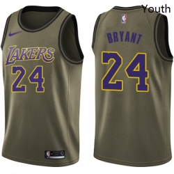 Youth Nike Los Angeles Lakers 24 Kobe Bryant Swingman Green Salute to Service NBA Jersey