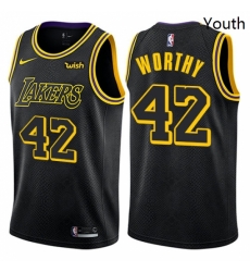 Youth Nike Los Angeles Lakers 42 James Worthy Swingman Black NBA Jersey City Edition