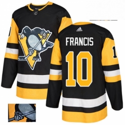 Mens Adidas Pittsburgh Penguins 10 Ron Francis Authentic Black Fashion Gold NHL Jersey 