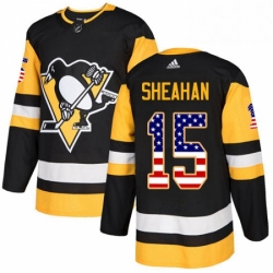 Mens Adidas Pittsburgh Penguins 15 Riley Sheahan Authentic Black USA Flag Fashion NHL Jersey 