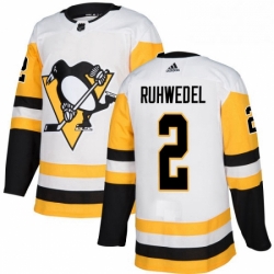 Mens Adidas Pittsburgh Penguins 2 Chad Ruhwedel Authentic White Away NHL Jersey 