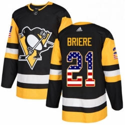 Mens Adidas Pittsburgh Penguins 21 Michel Briere Authentic Black USA Flag Fashion NHL Jersey 