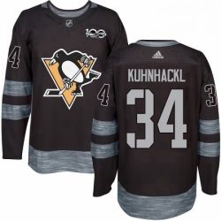 Mens Adidas Pittsburgh Penguins 34 Tom Kuhnhackl Authentic Black 1917 2017 100th Anniversary NHL Jersey 