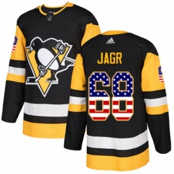 Mens Adidas Pittsburgh Penguins 68 Jaromir Jagr Authentic Black USA Flag Fashion NHL Jersey 