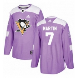 Mens Adidas Pittsburgh Penguins 7 Paul Martin Authentic Purple Fights Cancer Practice NHL Jersey 