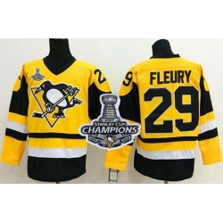 Penguins #29 Andre Fleury Yellow Throwback 2017 Stanley Cup Finals Champions Stitched NHL Jersey