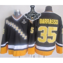 Penguins #35 Tom Barrasso Black Yellow CCM Throwback 2017 Stanley Cup Finals Champions Stitched NHL Jersey