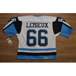 Penguins #66 Mario Lemieux Stitched White Blue CCM Throwback NHL Jersey