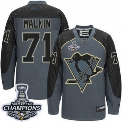 Penguins #71 Evgeni Malkin Charcoal Cross Check Fashion 2017 Stanley Cup Finals Champions Stitched NHL Jersey