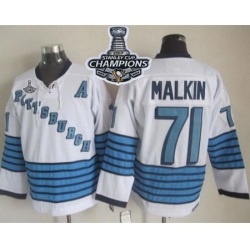 Penguins #71 Evgeni Malkin White Light Blue CCM Throwback 2017 Stanley Cup Finals Champions Stitched NHL Jersey