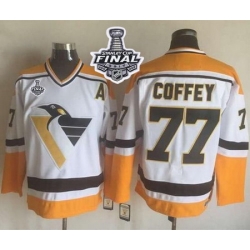 Penguins #77 Paul Coffey White Yellow CCM Throwback 2017 Stanley Cup Final Patch Stitched NHL Jersey