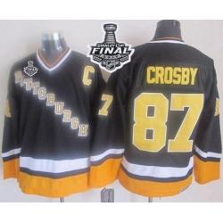 Penguins #87 Sidney Crosby Black Yellow CCM Throwback 2017 Stanley Cup Final Patch Stitched NHL Jersey