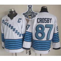 Penguins #87 Sidney Crosby White Light Blue CCM Throwback 2017 Stanley Cup Finals Champions Stitched NHL Jersey