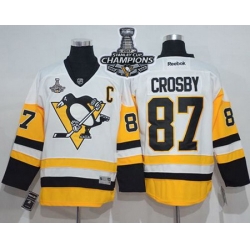 Penguins #87 Sidney Crosby White New Away 2017 Stanley Cup Finals Champions Stitched NHL Jersey